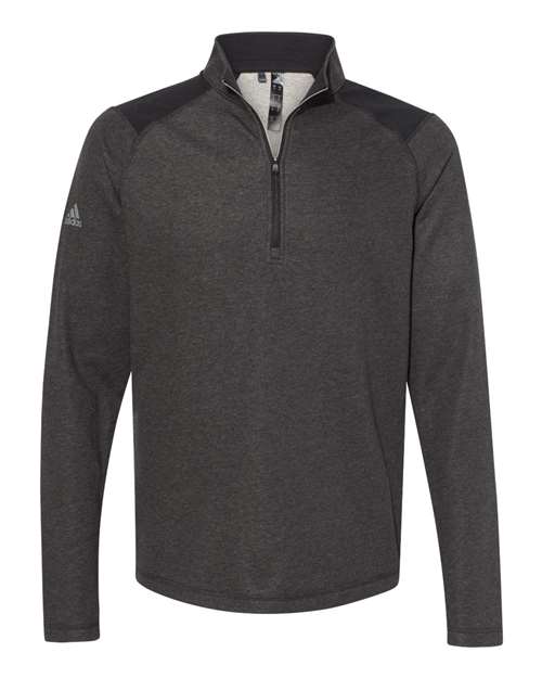 Adidas - Heathered Quarter-Zip Pullover with Colorblocked Shoulders - A463