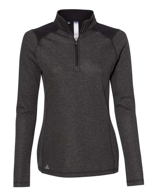 Adidas - Women's Heathered Quarter-Zip Pullover with Colorblocked Shoulders - A464