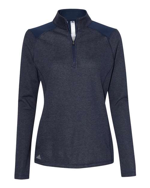 Adidas - Women's Heathered Quarter-Zip Pullover with Colorblocked Shoulders - A464