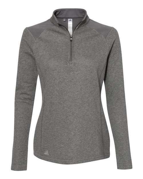 Adidas - Women's Heathered Quarter-Zip Pullover with Colorblocked Shoulders - A464