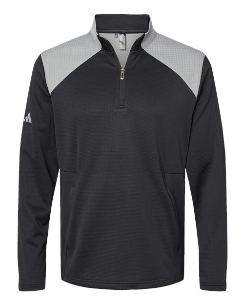 Adidas - Textured Mixed Media Quarter-Zip Pullover - A532